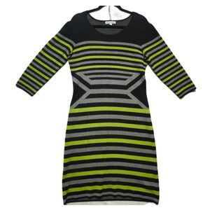 DANNY AND NICOLE Sweater Dress Womens XL Black Gray Green Striped Knit Bodycon